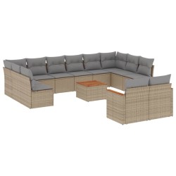 vidaXL Juego de sofás jardín con cojines beige mezcla 13 pzas ratán PE