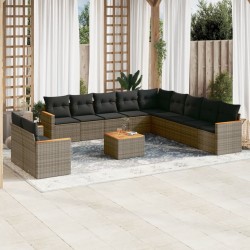 vidaXL Set de sofás de jardín 12 pzas con cojines ratán sintético gris