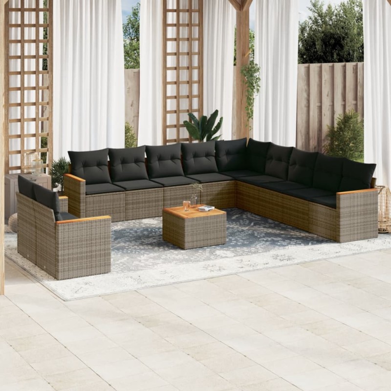 vidaXL Set de sofás de jardín 12 pzas con cojines ratán sintético gris vidaXL Set de sofás de jardín 12 pzas con cojines ratán sintético gris