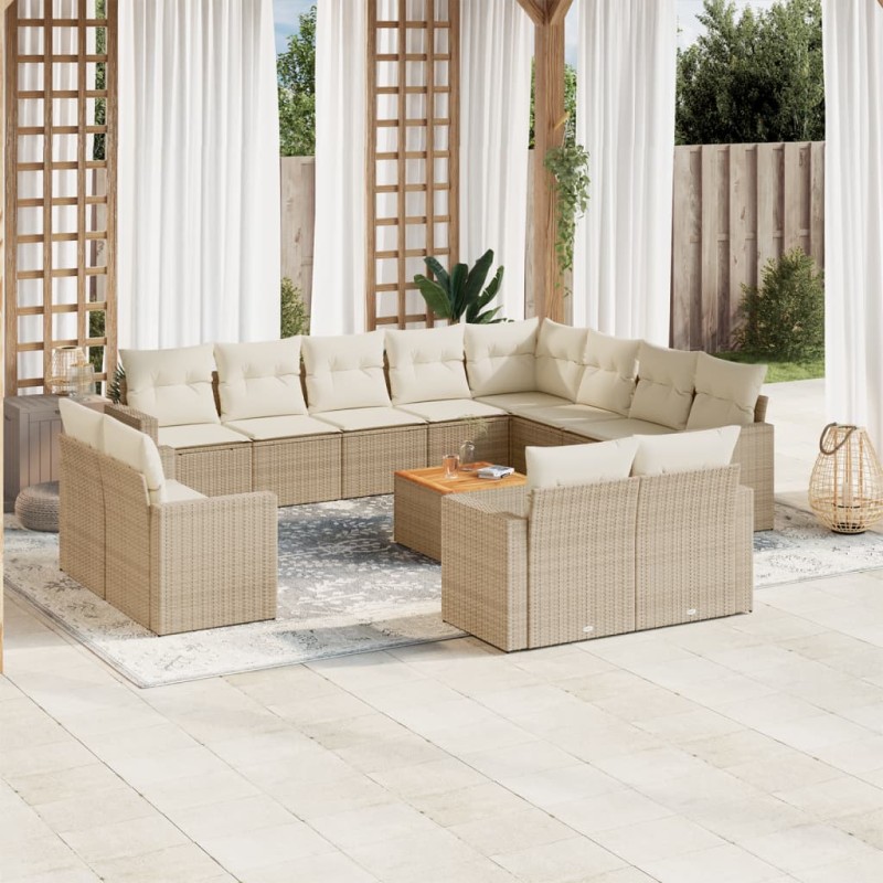 vidaXL Set sofás de jardín con cojines 13 pzas ratán sintético beige vidaXL Set sofás de jardín con cojines 13 pzas ratán sintético beige