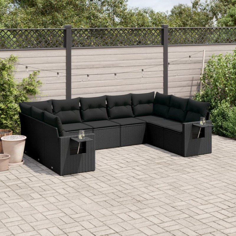 vidaXL Set de sofás de jardín 8 piezas y cojines ratán sintético negro vidaXL Set de sofás de jardín 8 piezas y cojines ratán sintético negro