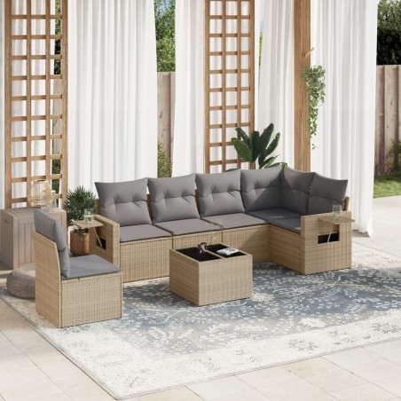 vidaXL Set sofás de jardín 7 piezas y cojines ratán sintético beige