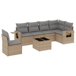 vidaXL Set sofás de jardín 7 piezas y cojines ratán sintético beige