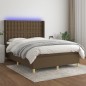 vidaXL Cama box spring colchón luces LED tela marrón oscuro 140x200cm vidaXL Cama box spring colchón luces LED tela marrón oscuro 140x200cm