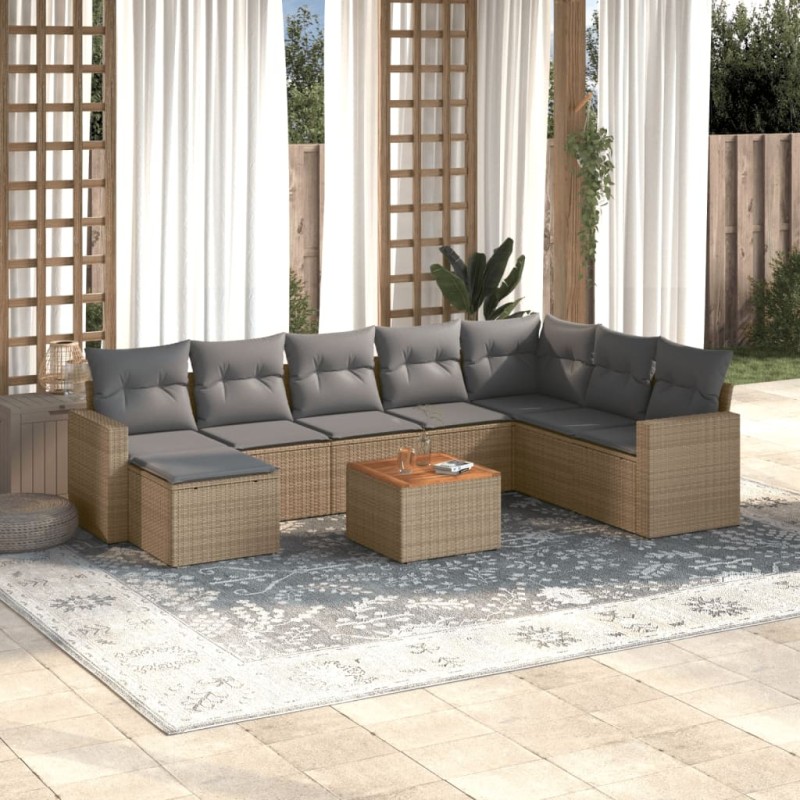 vidaXL Set de sofás de jardín 9 pzas con cojines ratán sintético beige vidaXL Set de sofás de jardín 9 pzas con cojines ratán sintético beige