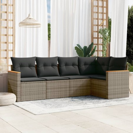 vidaXL Juego de sofás jardín con cojines 5 pzas ratán sintético gris