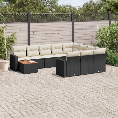 vidaXL Set de sofás de jardín 11 pzas y cojines ratán sintético negro
