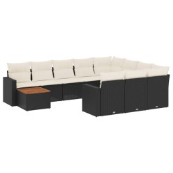vidaXL Set de sofás de jardín 11 pzas y cojines ratán sintético negro