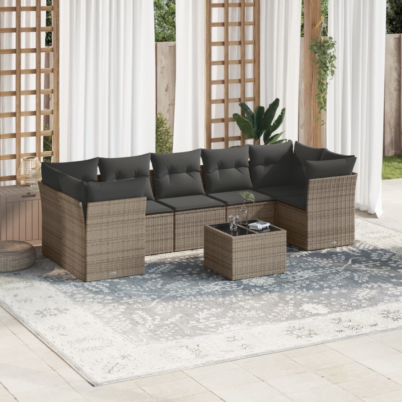 vidaXL Set de sofás de jardín 8 pzas y cojines ratán sintético gris vidaXL Set de sofás de jardín 8 pzas y cojines ratán sintético gris