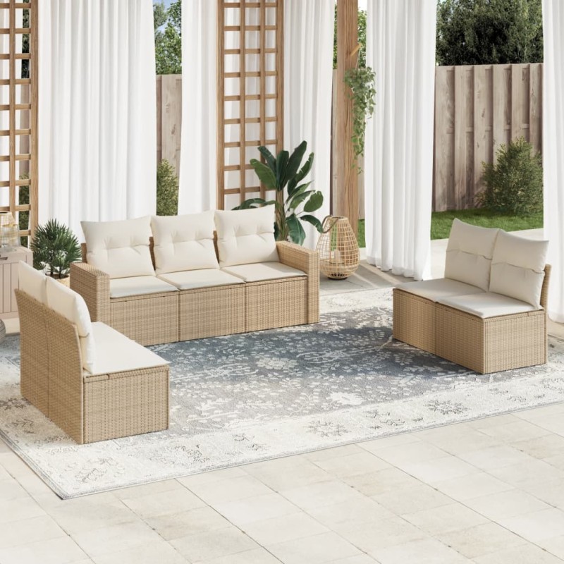vidaXL Set sofás de jardín 7 piezas y cojines ratán sintético beige vidaXL Set sofás de jardín 7 piezas y cojines ratán sintético beige