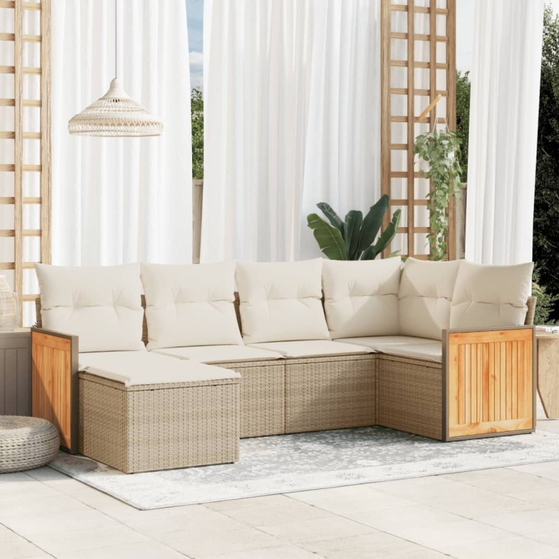 vidaXL Juego de sofás jardín con cojines 6 pzas ratán sintético beige vidaXL Juego de sofás jardín con cojines 6 pzas ratán sintético beige