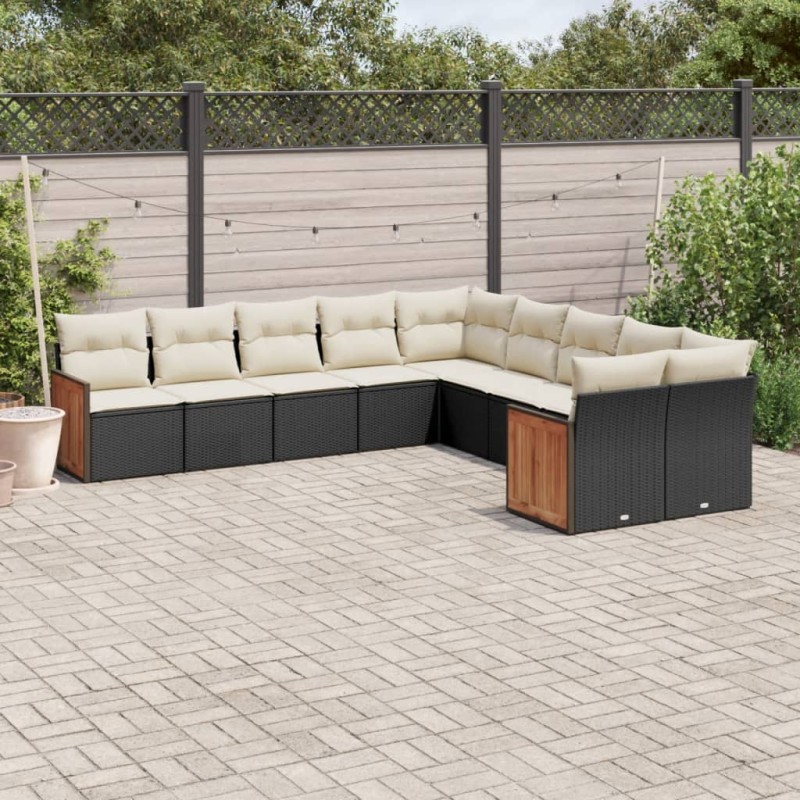vidaXL Set de sofás de jardín 10 pzas cojines ratán sintético negro vidaXL Set de sofás de jardín 10 pzas cojines ratán sintético negro