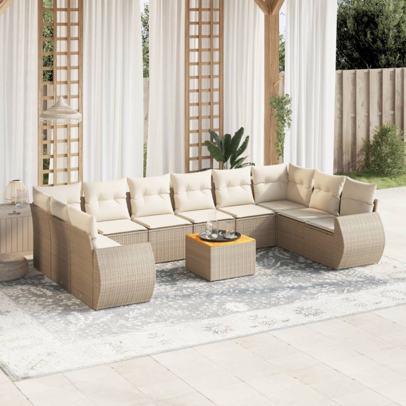 vidaXL Set de sofás de jardín 11pzas con cojines ratán sintético beige vidaXL Set de sofás de jardín 11pzas con cojines ratán sintético beige