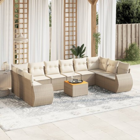 vidaXL Set de sofás de jardín 11pzas con cojines ratán sintético beige