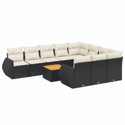vidaXL Set de sofás de jardín 11 pzas y cojines ratán sintético negro