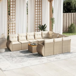 vidaXL Set de sofás de jardín 11pzas con cojines ratán sintético beige