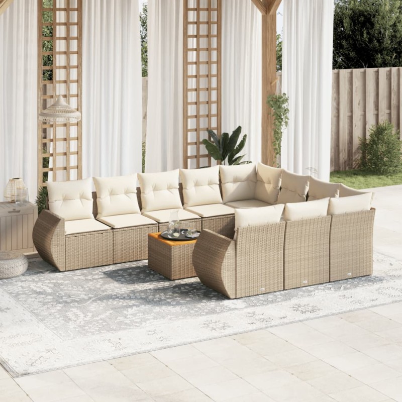 vidaXL Set de sofás de jardín 11pzas con cojines ratán sintético beige vidaXL Set de sofás de jardín 11pzas con cojines ratán sintético beige