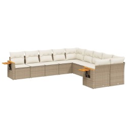 vidaXL Juego de sofás jardín con cojines beige 10 pzas ratán sintético