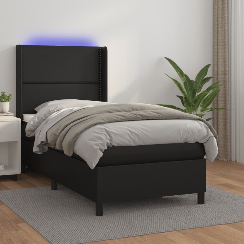 vidaXL Cama box spring y colchón LED cuero sintético negro 80x200 cm