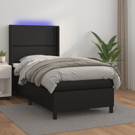 vidaXL Cama box spring y colchón LED cuero sintético negro 80x200 cm