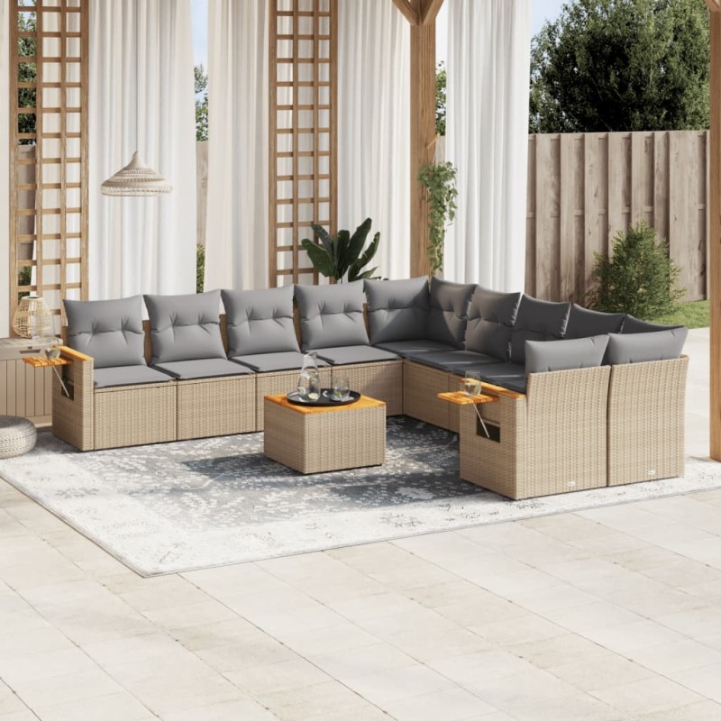vidaXL Set de sofás de jardín 11pzas con cojines ratán sintético beige vidaXL Set de sofás de jardín 11pzas con cojines ratán sintético beige