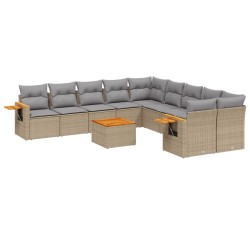 vidaXL Set de sofás de jardín 11pzas con cojines ratán sintético beige