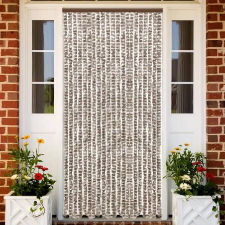 vidaXL Cortina antimoscas chenilla gris taupe y blanco 100x230 cm