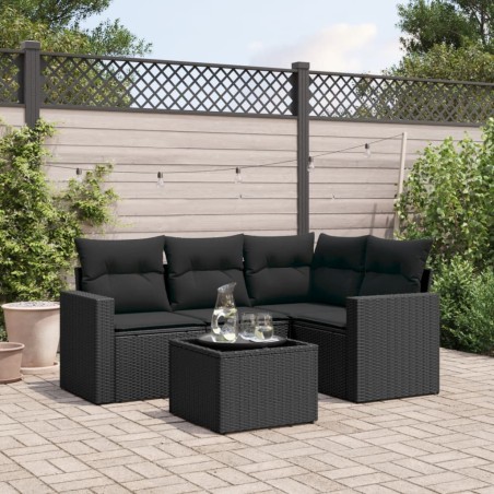 vidaXL Set de muebles de jardín 5 pzas y cojines ratán sintético negro