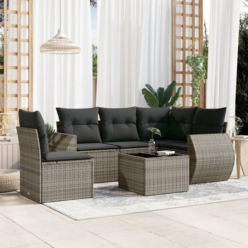 vidaXL Set de muebles de jardín 6 pzas y cojines ratán sintético gris vidaXL Set de muebles de jardín 6 pzas y cojines ratán sintético gris