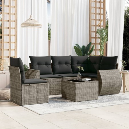 vidaXL Set de muebles de jardín 6 pzas y cojines ratán sintético gris