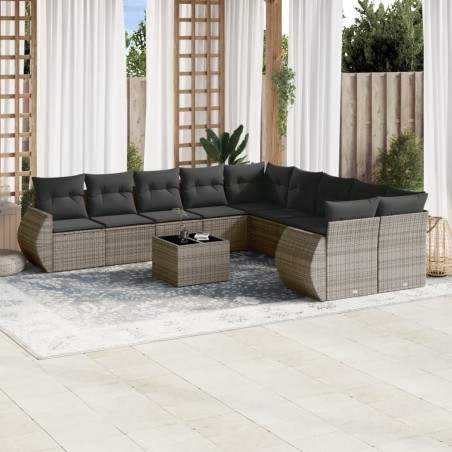 vidaXL Set de sofás de jardín 11 pzas y cojines ratán sintético gris