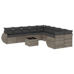 vidaXL Set de sofás de jardín 11 pzas y cojines ratán sintético gris
