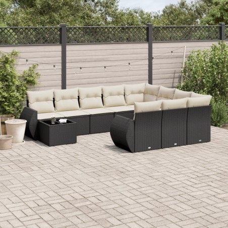 vidaXL Set de sofás de jardín 11 pzas y cojines ratán sintético negro