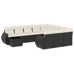 vidaXL Set de sofás de jardín 11 pzas y cojines ratán sintético negro