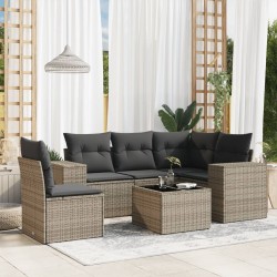 vidaXL Set de muebles de jardín 6 pzas y cojines ratán sintético gris
