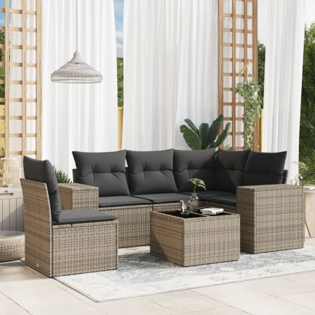 vidaXL Set de muebles de jardín 6 pzas y cojines ratán sintético gris