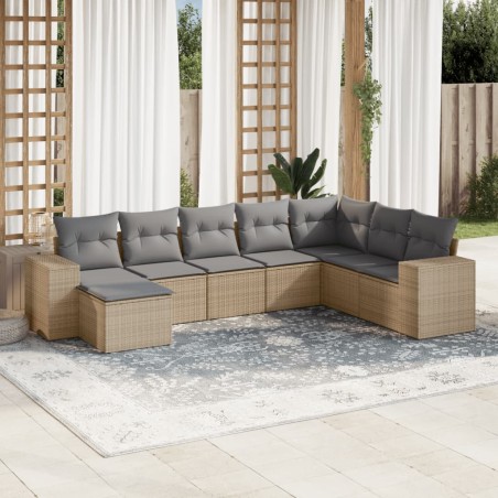 vidaXL Juego de sofás de jardín con cojines beige 8 pzas ratán PE