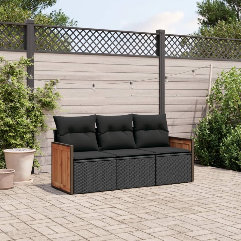 vidaXL Set de sofás de jardín con cojines 3 pzas ratán sintético negro vidaXL Set de sofás de jardín con cojines 3 pzas ratán sintético negro