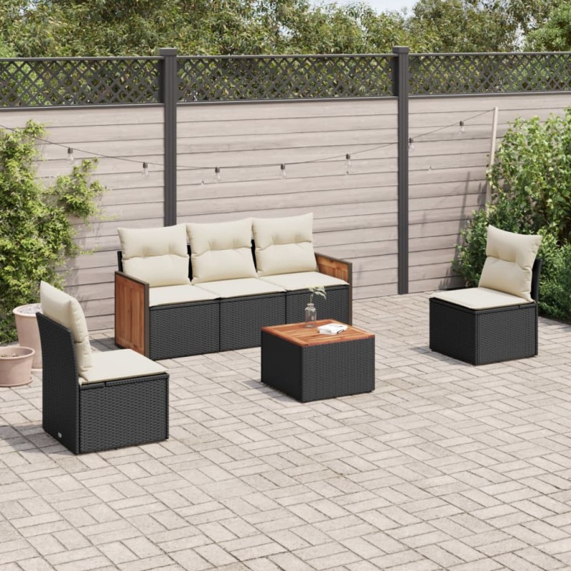 vidaXL Set de sofás de jardín 6 piezas y cojines ratán sintético negro vidaXL Set de sofás de jardín 6 piezas y cojines ratán sintético negro