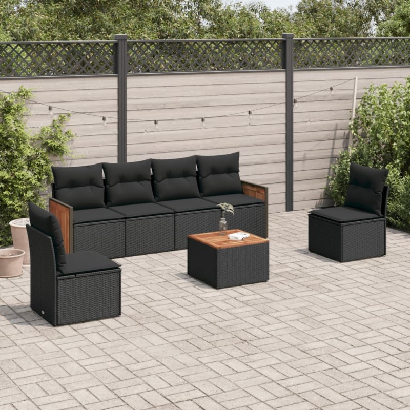 vidaXL Set de comedor de jardín 7 pzas y cojines ratán sintético negro vidaXL Set de comedor de jardín 7 pzas y cojines ratán sintético negro