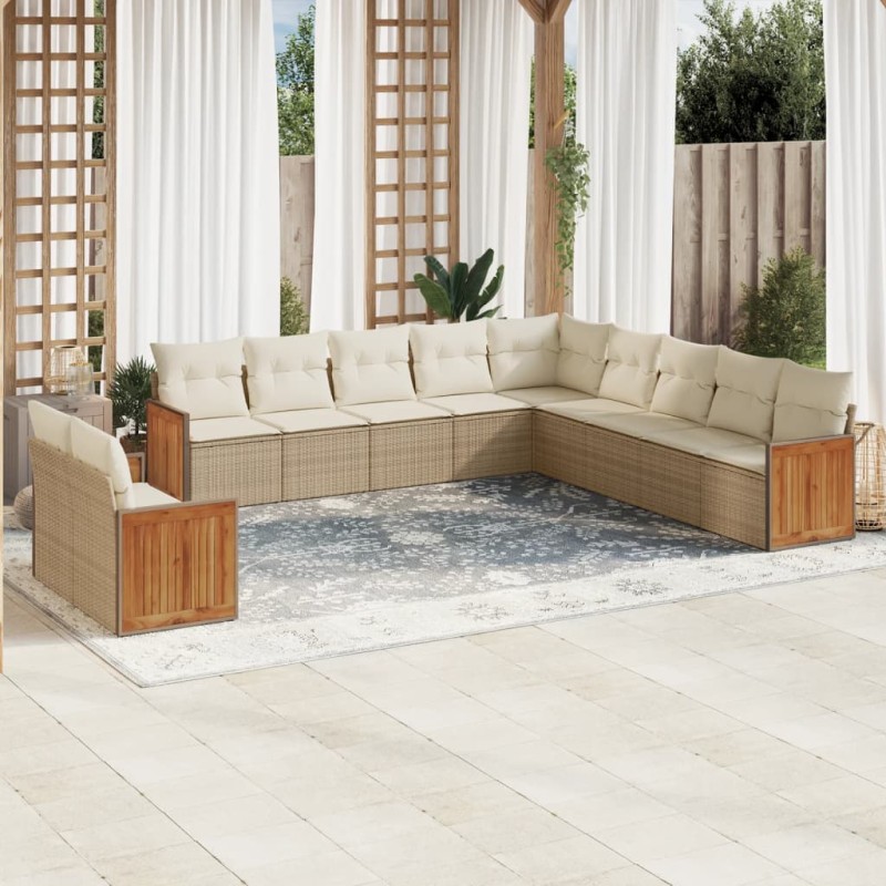 vidaXL Set de sofás de jardín 11pzas con cojines ratán sintético beige vidaXL Set de sofás de jardín 11pzas con cojines ratán sintético beige