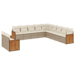 vidaXL Set de sofás de jardín 11pzas con cojines ratán sintético beige