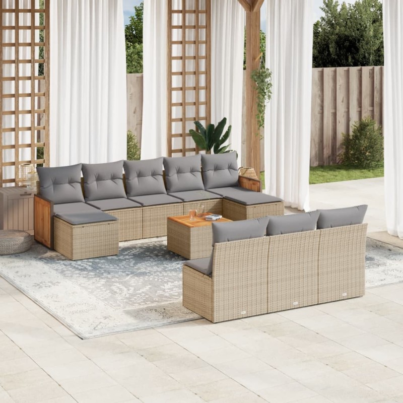 vidaXL Set de sofás de jardín 11pzas con cojines ratán sintético beige vidaXL Set de sofás de jardín 11pzas con cojines ratán sintético beige