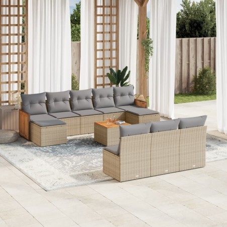 vidaXL Set de sofás de jardín 11pzas con cojines ratán sintético beige