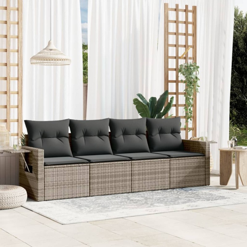 vidaXL Set de sofás de jardín 4 pzas y cojines ratán sintético gris vidaXL Set de sofás de jardín 4 pzas y cojines ratán sintético gris
