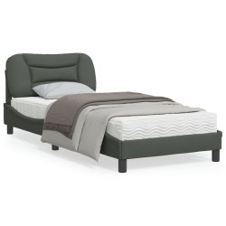 vidaXL Estructura de cama con cabecero de tela gris oscuro 90x200 cm