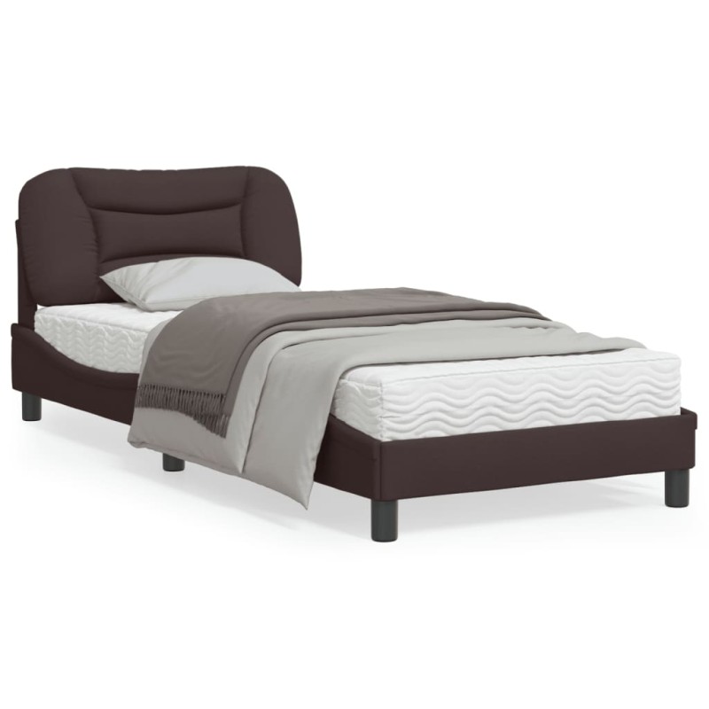 vidaXL Estructura de cama con cabecero de tela marrón oscuro 90x200 cm vidaXL Estructura de cama con cabecero de tela marrón oscuro 90x200 cm