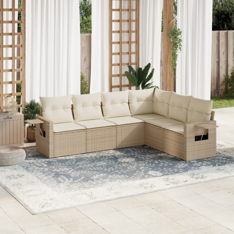 vidaXL Juego de sofás jardín con cojines 6 pzas ratán sintético beige vidaXL Juego de sofás jardín con cojines 6 pzas ratán sintético beige