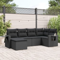 vidaXL Set de sofás de jardín 6 piezas y cojines ratán sintético negro