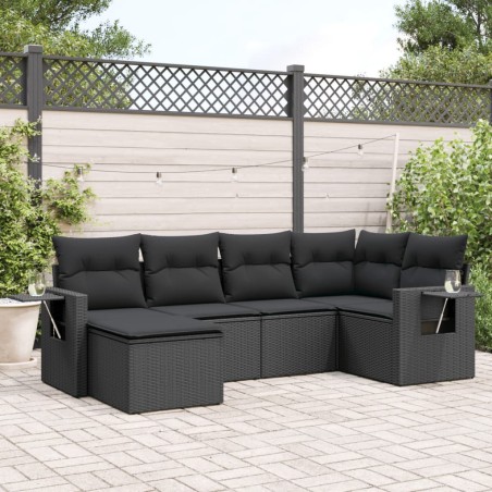 vidaXL Set de sofás de jardín 6 piezas y cojines ratán sintético negro